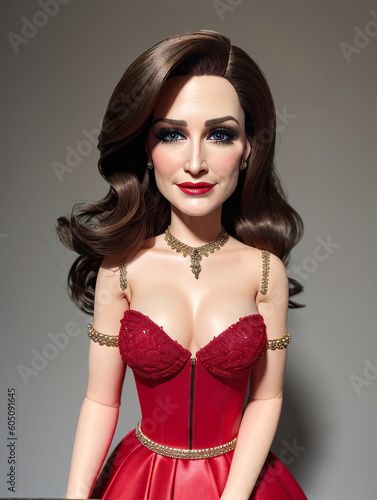 Wallpaper Mural Toy Girls Doll of Elegant Woman Brown Hair in Red Dress Generative AI Illustration Torontodigital.ca