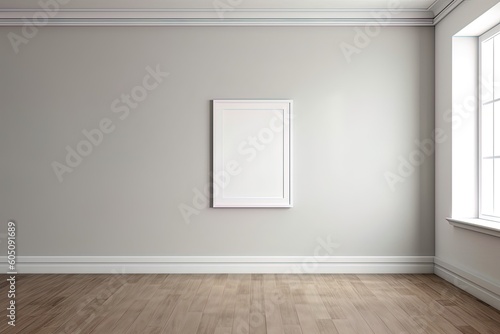 Empty picture frame on grey wall with copy space using generative AI