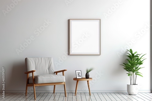 Blank and Empty picture frame in modern and contemporary living room using generative AI