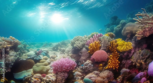 Bright Colorful Illustration of Ocean Coral, Sea Bed Generative AI illustration © Porscifant Art