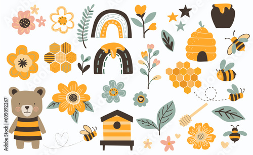 Bees, Honey Cartoon Vector Clipart