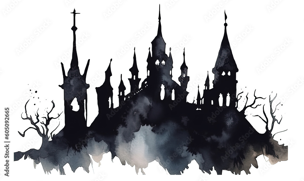 sinister silhouette in the style of dark gothic watercolor