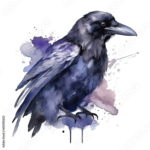 sinister raven in the style of dark gothic watercolor