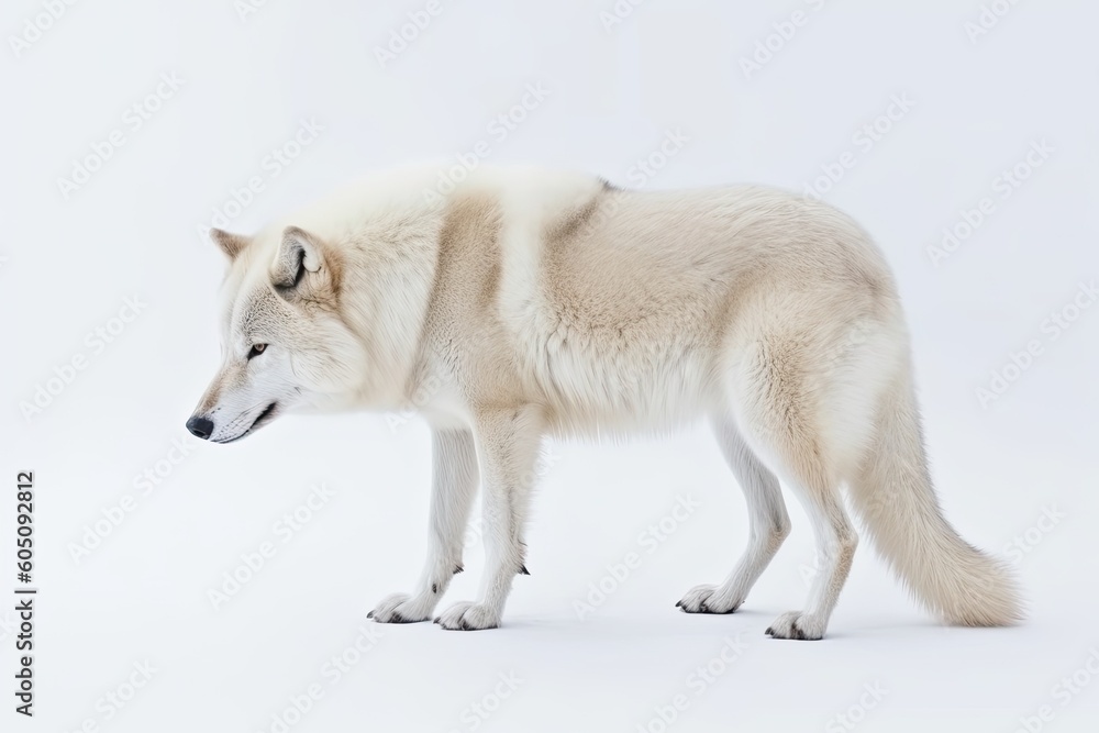 Obraz premium majestic white wolf standing on a pure white background Generative AI