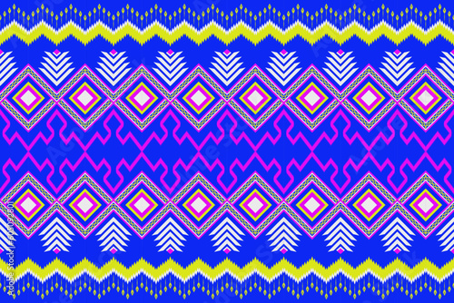 ethnic graphic design simple ikat create from yellow dimond shape on blue background, colorful illustration pattern for texture, rug, textile, carpet, fabric, print, wallpaper. vector