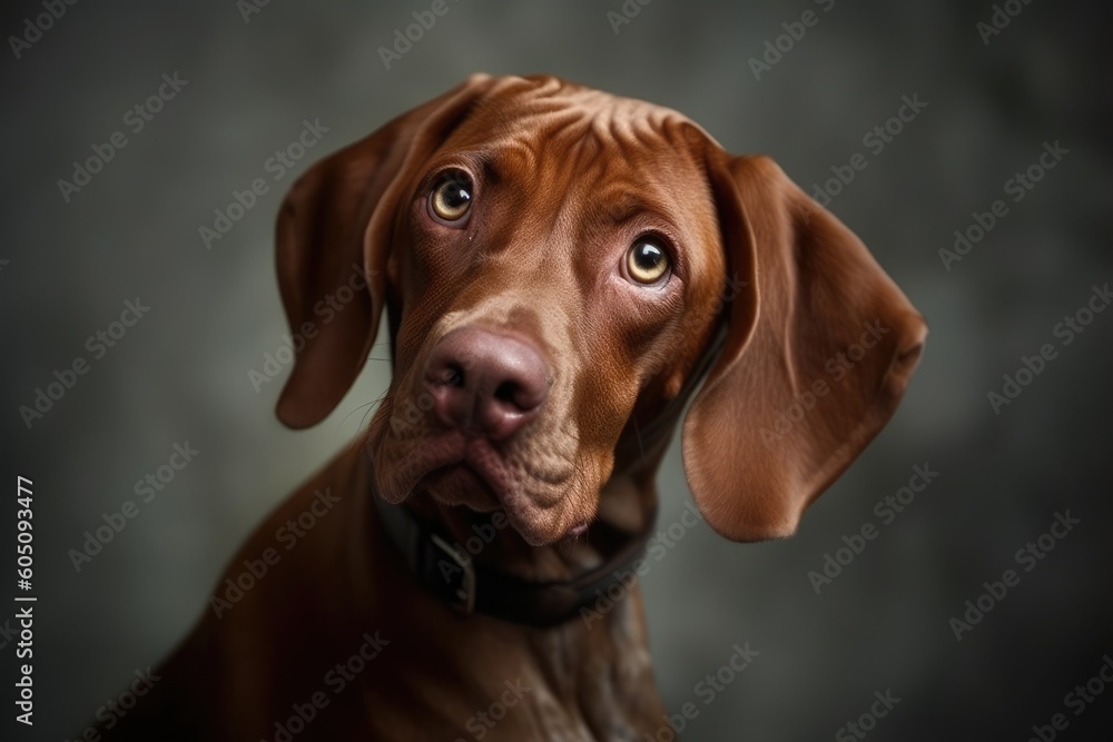 close up of a dogs face with a dark background Generative AI