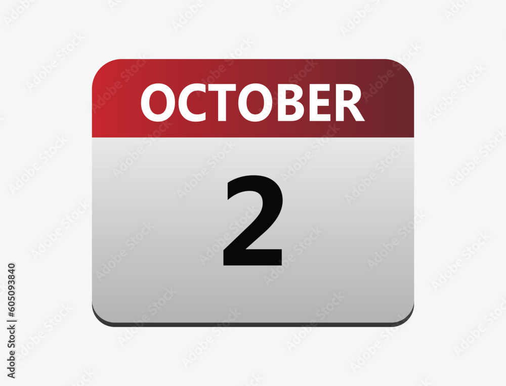 2th October calendar icon. Calendar template for the days of October. Red banner for dates and business.