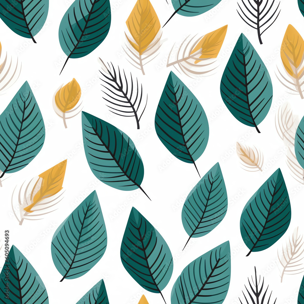 AI Generated: Beautiful Leaf Wrapping Paper Pattern on Light Green Background, Seamless Design with Abundant White Space.