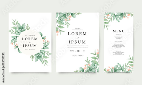 Set of wedding invitations set with watercolor floral
