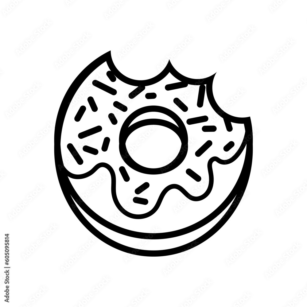 Donut line icon. Delicious food illustration for design. Vector isolated on white background. Donut line icon. Delicious food illustration for design. Vector isolated on white background.