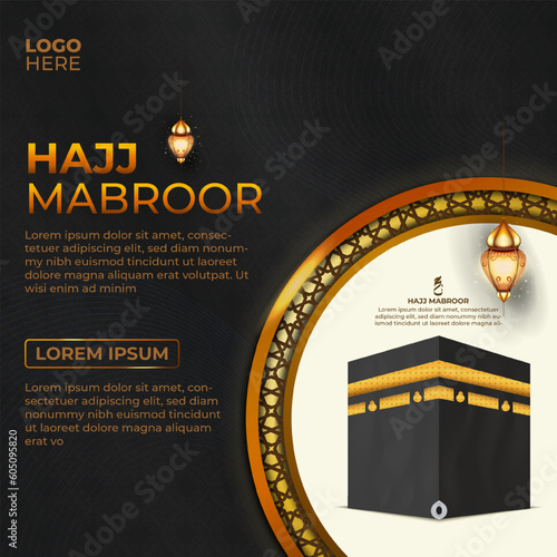 Tour Hajj and Umrah social media  Template Vector Design With realistic kaaba for Islamic background, flyer, banner