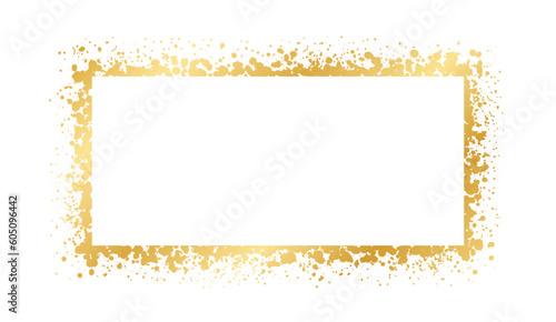 Abstract Rectangle Gold Ink Splatter Frame. Golden foil spray banner border template.