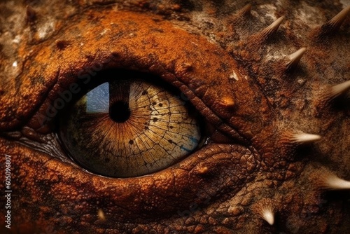 detailed close up of a dragons eye, showing its intricate scales and fiery glow Generative AI
