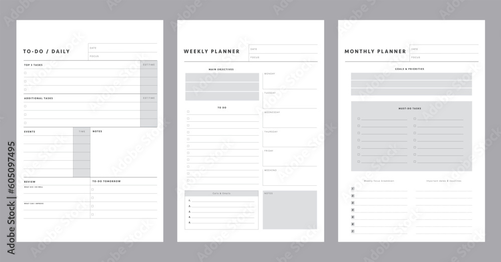 3 set of daily, week, monthly planner. Plan your day make dream happen.	
