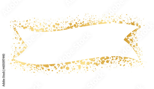 Abstract Gold Ink Splatter Ribbon Banner Frame. Golden foil spray banner border template.