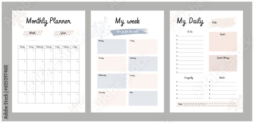 3 set of daily, week, monthly planner. Plan your day make dream happen.	