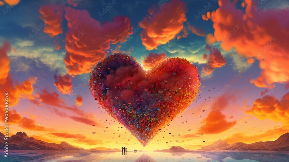Sunset Heart-shaped clouds in various colors in the sky. GENERATE AI.. Sunset Heart-shaped clouds in various colors in the sky. GENERATE AI..
