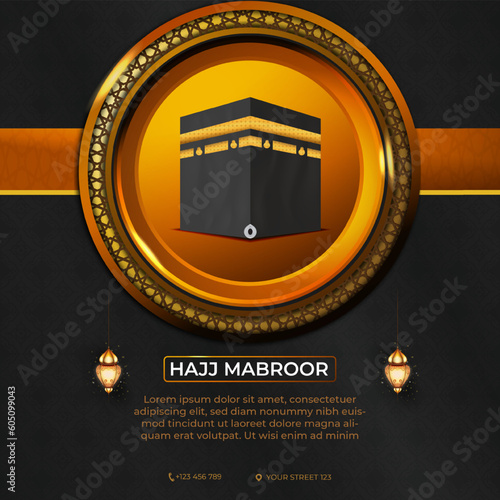 Tour Hajj and Umrah social media  Template Vector Design With realistic kaaba for Islamic background, flyer, banner