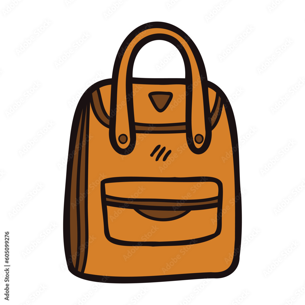 Hand Drawn cute backpack for kids in doodle style Hand Drawn cute backpack for kids in doodle style