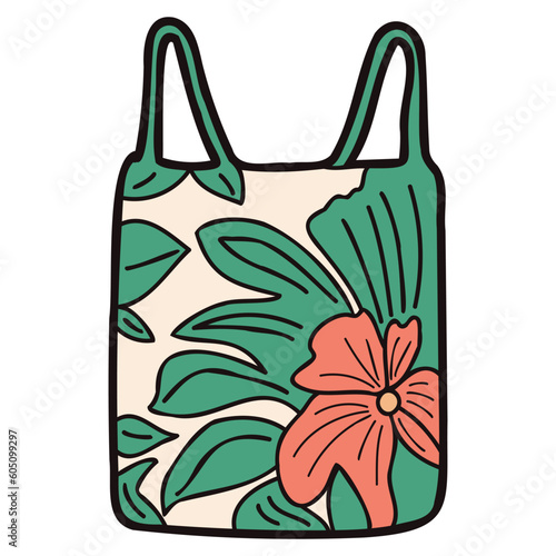 Hand Drawn cute Tote bag with flowers in doodle style