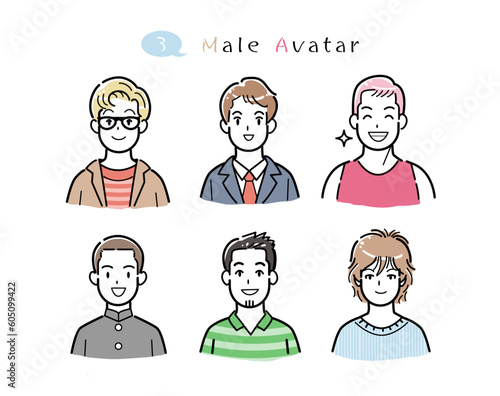 男性 イラスト 上半身 アバター セット 素材 03