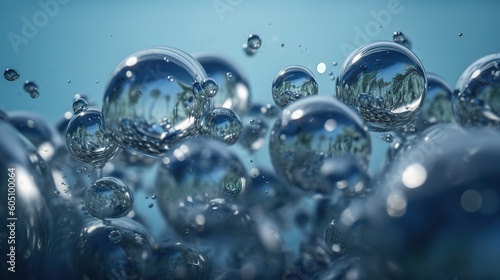 Water drops and bubbles. Bubbles in water on a dark or white background