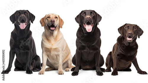 a group of Labrador retrievers  with happy dispositions  healthy-looking  best friend  Pet-themed  horizontal format  photorealistic illustrations in a JPG. 10 4 aspect. Generative AI