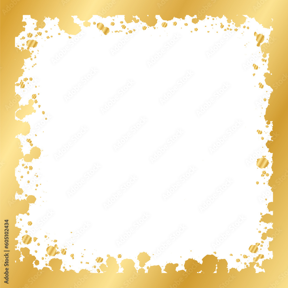 Abstract Square Gold Ink Splatter Frame. Golden foil spray border template. Abstract Square Gold Ink Splatter Frame. Golden foil spray border template.