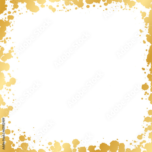 Abstract Square Gold Ink Splatter Frame. Golden foil spray border template.