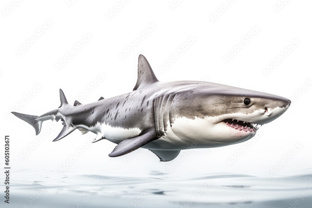 Obraz premium a Great White Shark, swimming, ocean predator, Aquatic-themed, horizontal format, photorealistic illustrations on a transparent background cutout in PNG. Generative ai