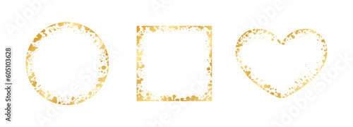 Abstract Gold Ink Splatter Frame Set. Golden foil spray geometric border template.