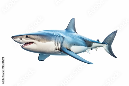 a Great White Shark, swimming,  ocean predator, Aquatic-themed, horizontal format, photorealistic illustrations on a transparent background cutout in PNG. Generative ai © Purple Penguin GFX