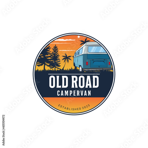 Retro Campervan Badge Logo – Vintage Adventure Vanlife Emblem