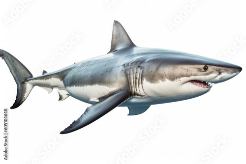 a Great White Shark, swimming, ocean predator, Aquatic-themed, horizontal format, photorealistic illustrations on a transparent background cutout in PNG. Generative ai