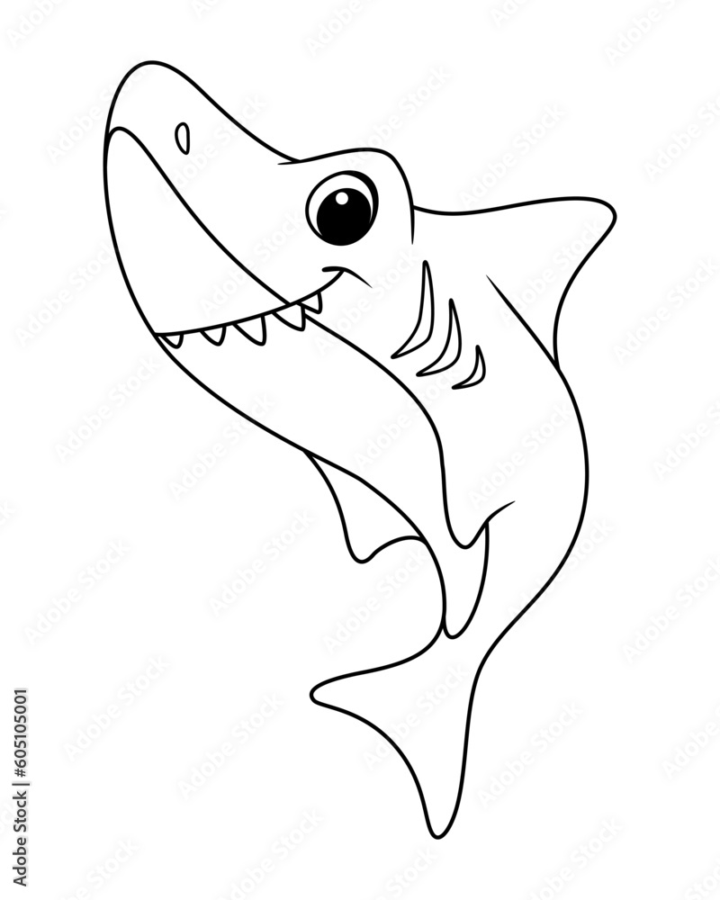 Cute shark coloring page cartoon vector illustration Stock Vector