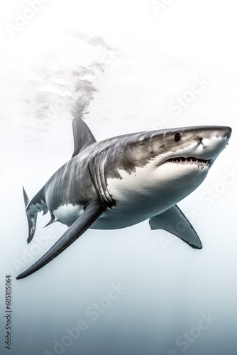 a Great White Shark  swimming  3 4 view   Aquatic-themed  horizontal format  photorealistic illustrations on a transparent background cutout in PNG. Generative ai