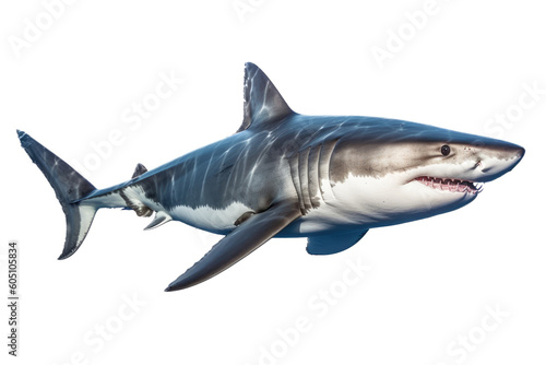 a Great White Shark  swimming   ocean predator  Aquatic-themed  horizontal format  photorealistic illustrations on a transparent background cutout in PNG. Generative ai