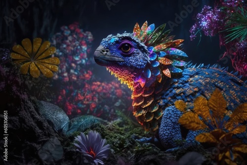 fairytale bird creature in the forest. distinct generative AI image.