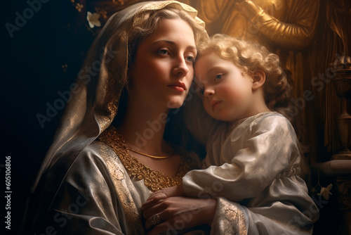 Virgen del Carmen, Blessed Virgin Mary. Faith, Bible, theology, Mother of God, Christianity, carmel. Mother of Jesus Christ, One of the central figures of European and world culture. Generative AI
