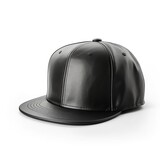 Snapback cap black leather in front view isolated on white background 