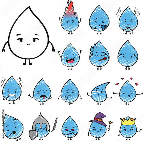 Water drop character and his emotions