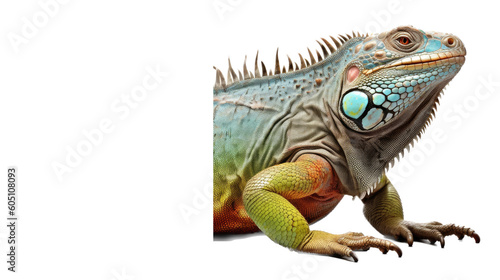 an iguana colorful portrait, arboreal lizards, herbivores  Pet-themed, photorealistic illustrations in a JPG. Generative ai © Purple Penguin GFX