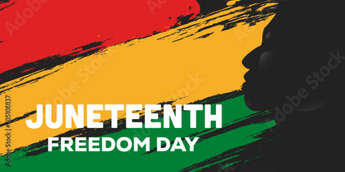 juneteenth freedom day horizontal banner with african man silhouette on brush stroke background