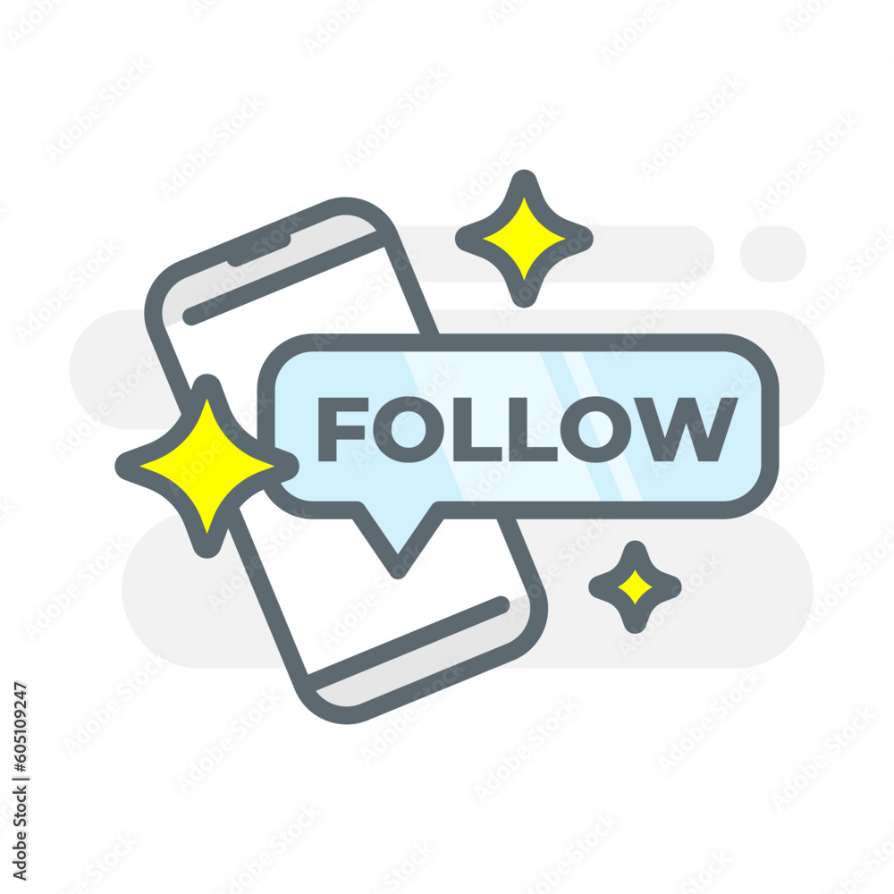 social media follow button with smartphone screen concept illustration flat design editable vector eps10. modern graphic element for landing page ui, infographic, icon social media follow button with smartphone screen concept illustration flat design editable vector eps10. modern graphic element for landing page ui, infographic, icon