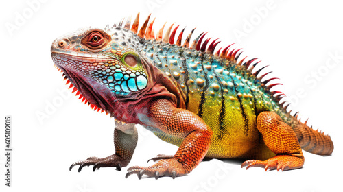 an Iguana side view  in an isolated and transparent PNG in a Nature-themed  photorealistic illustration. Generative ai
