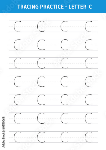 Alphabet Letter C Tracing Worksheet.Alphabet letters tracing worksheet with all alphabet letters.Developing skills of writing.A4 paper ready to print.