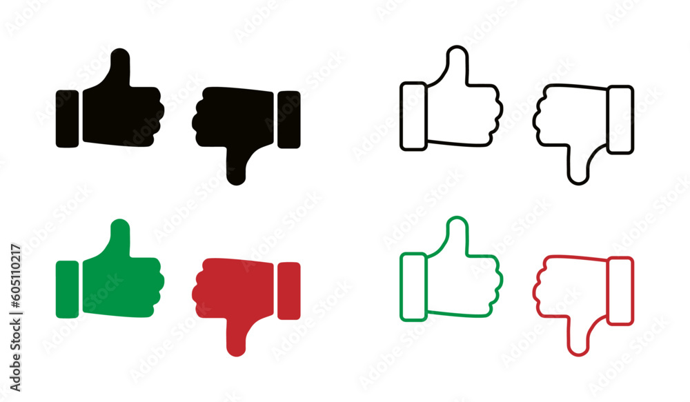Thumbs up and thumbs down vector icons. Approve and disapprove vector signs Thumbs up and thumbs down vector icons. Approve and disapprove vector signs