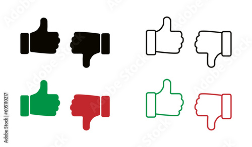 Thumbs up and thumbs down vector icons. Approve and disapprove vector signs