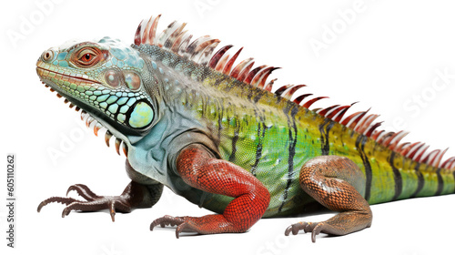 an Iguana side view  in an isolated and transparent PNG in a Nature-themed  photorealistic illustration. Generative ai