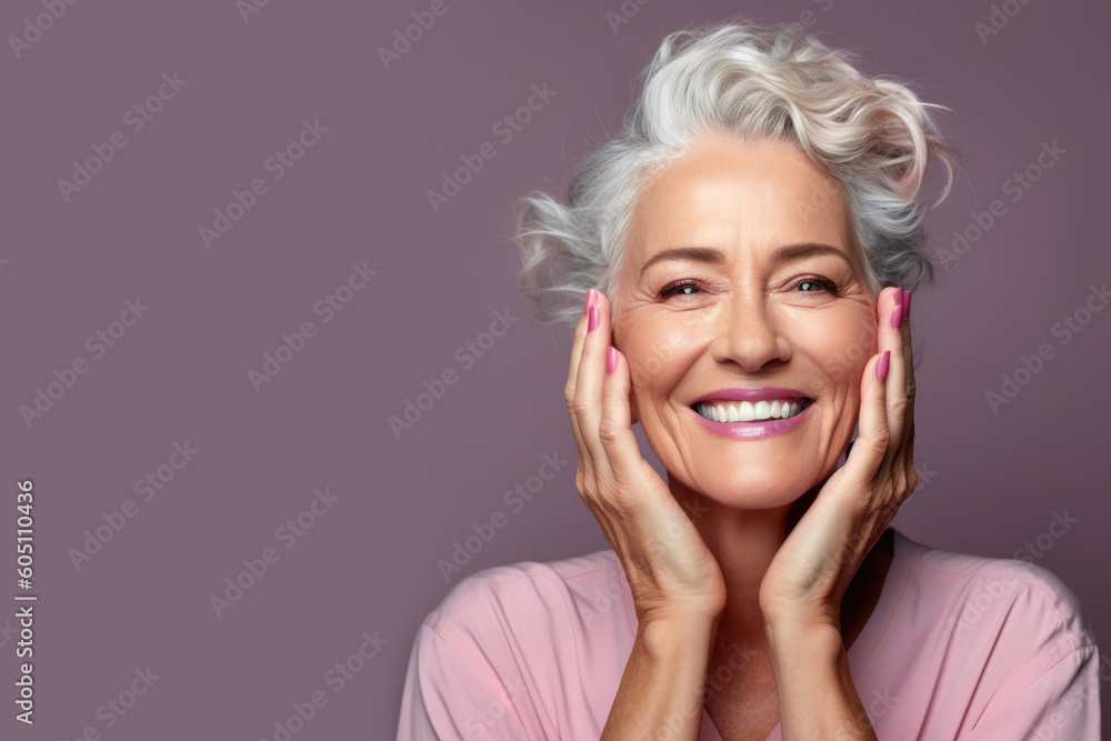 Portrait of happy mature model. Generative AI Portrait of happy mature model. Generative AI